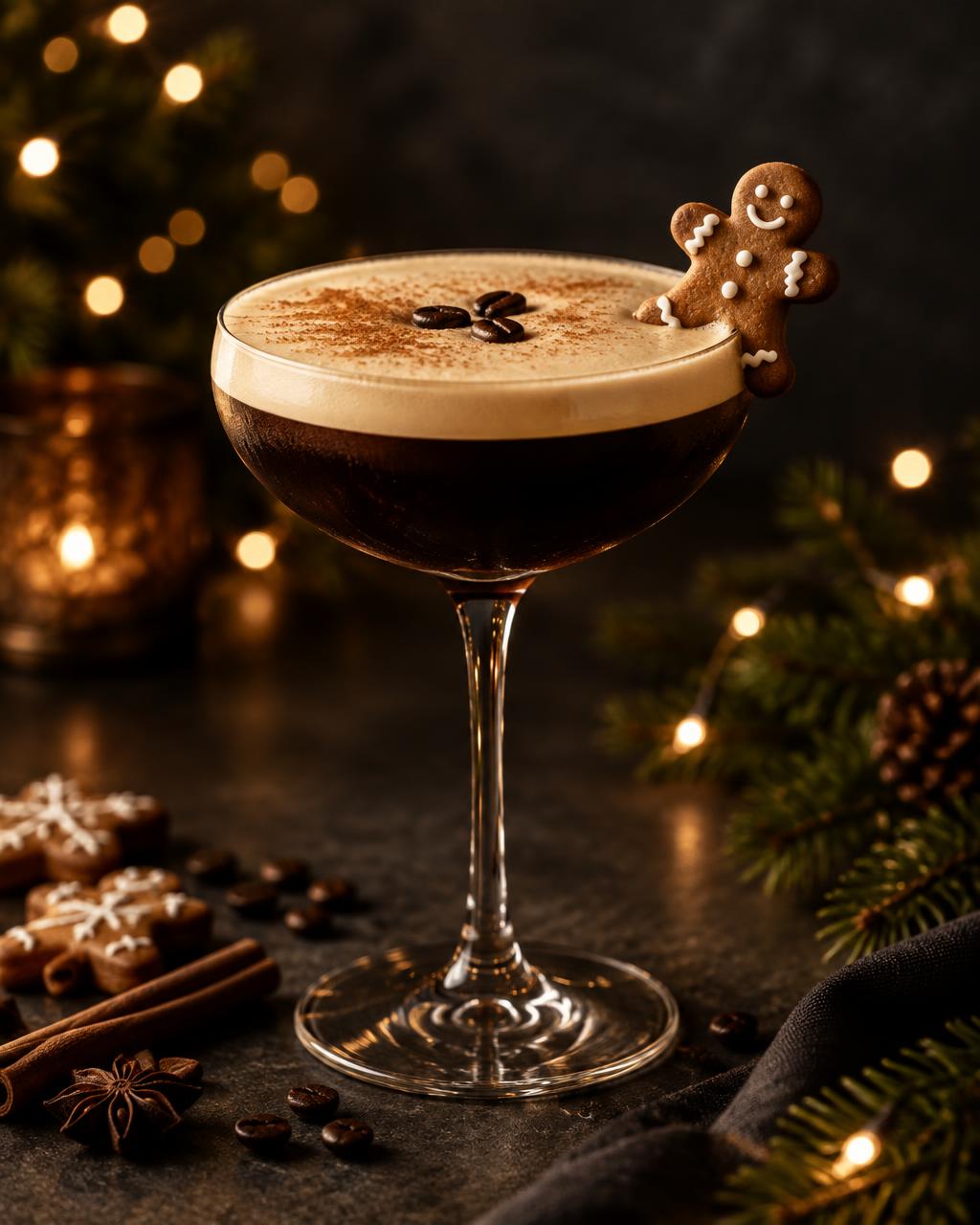 Gingerbread Espresso Martini cocktail made with AK Distillery moonshine