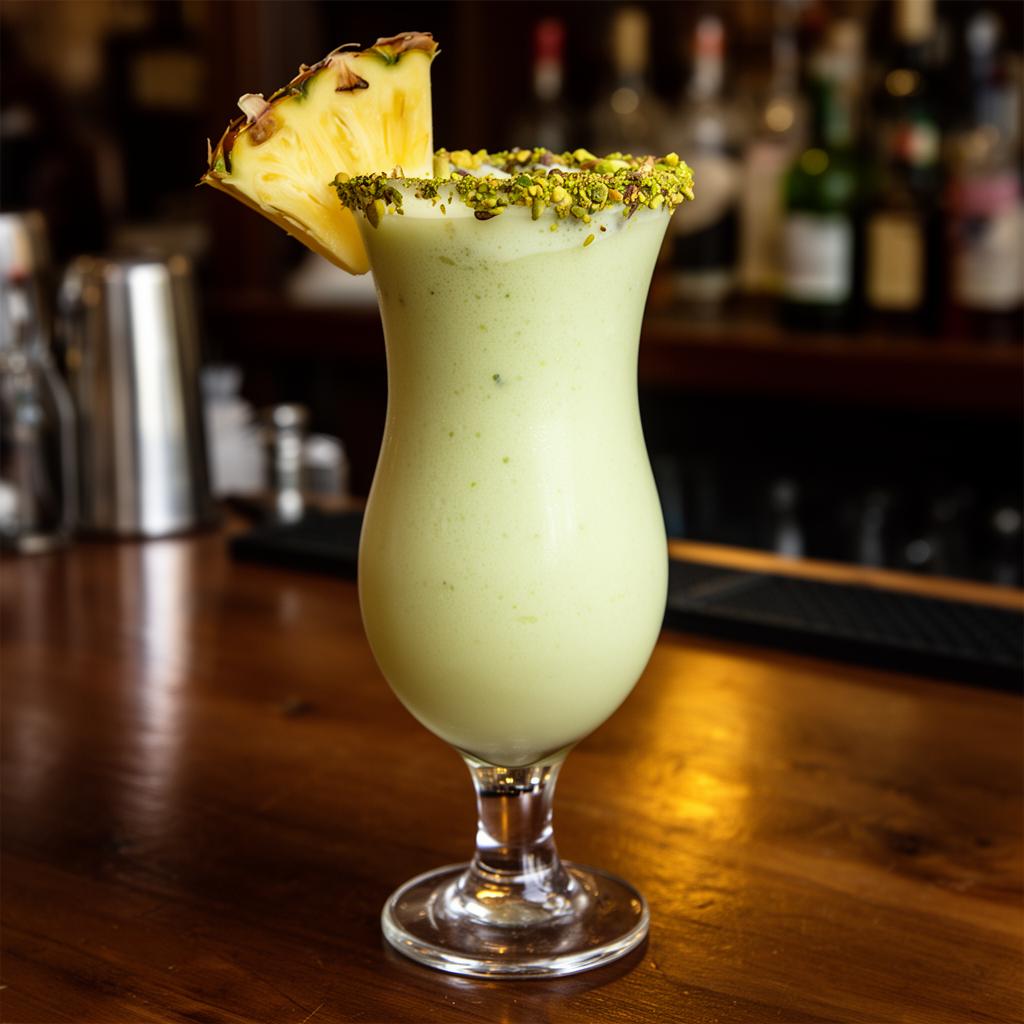 Pistachio Colada cocktail made with AK Distillery moonshine