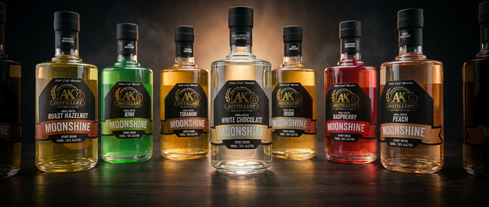 AK Distillery moonshine bottle trio