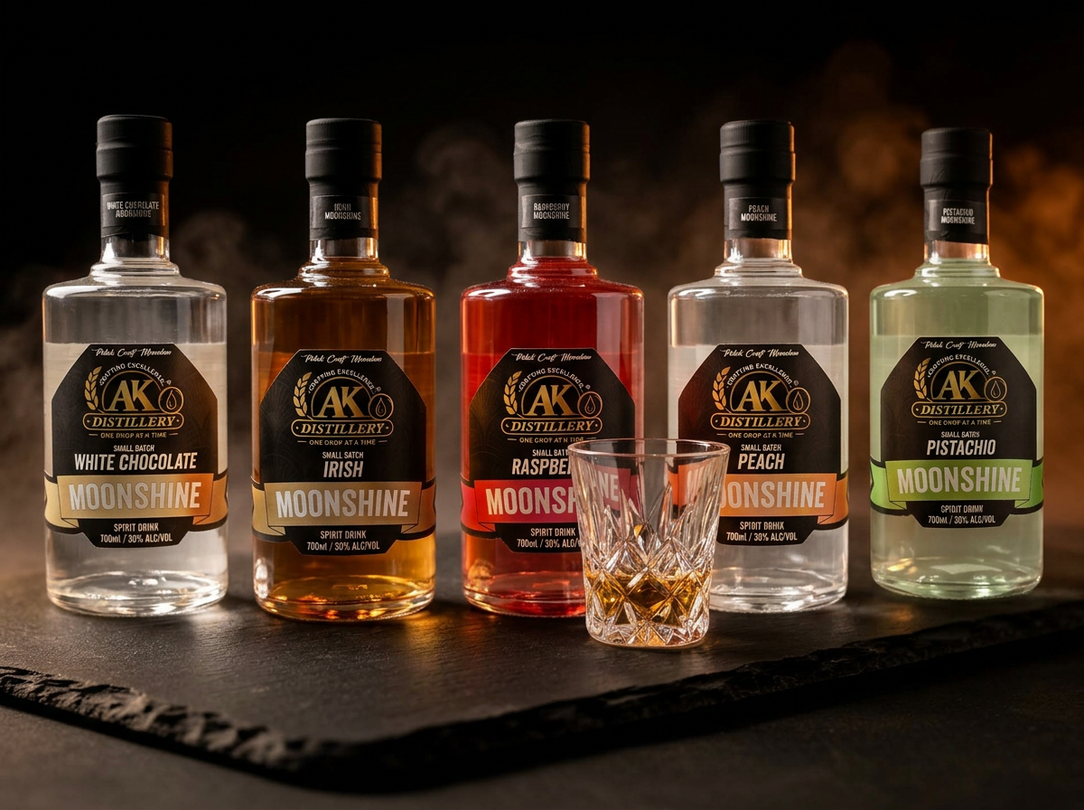 Authentic AK Distillery bottles available to taste at an artisan market